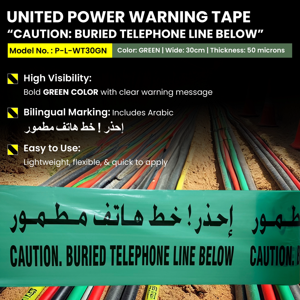 WEB UnitedPower P L WT30GN WarningTape30cmGREEN BuriedTelephoneLineBelow V03