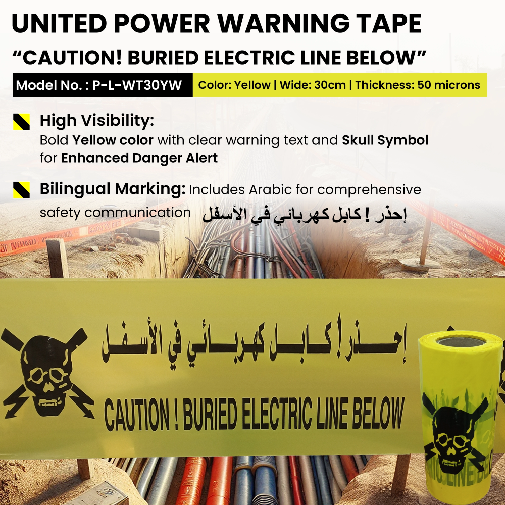 WEB UnitedPower P L WT30YW WarningTape 30cmYELLOW BuriedElectricLineBelow V02