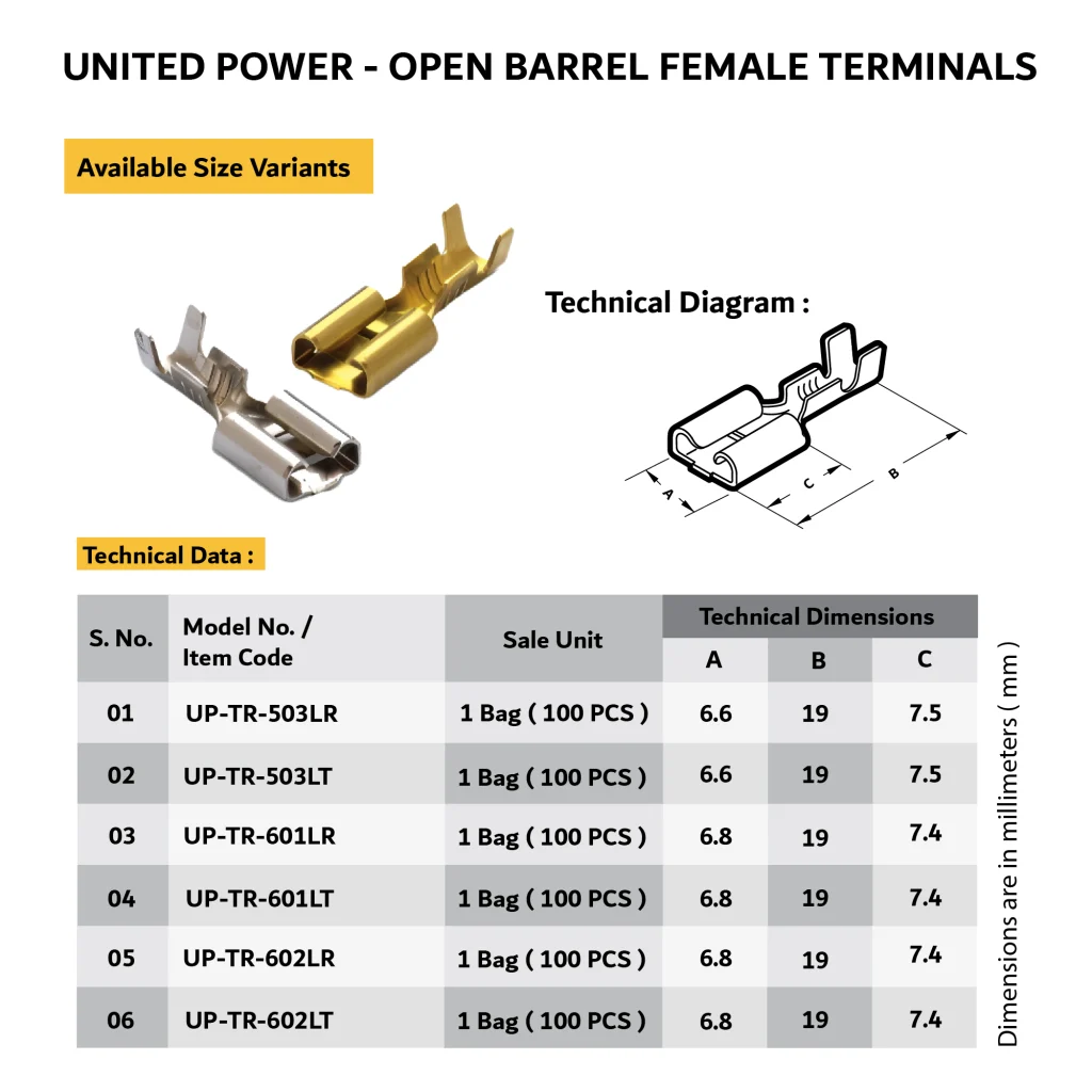 WEB UNITED POWER OPEN BARREL FEMALE TERMINALS.01 01