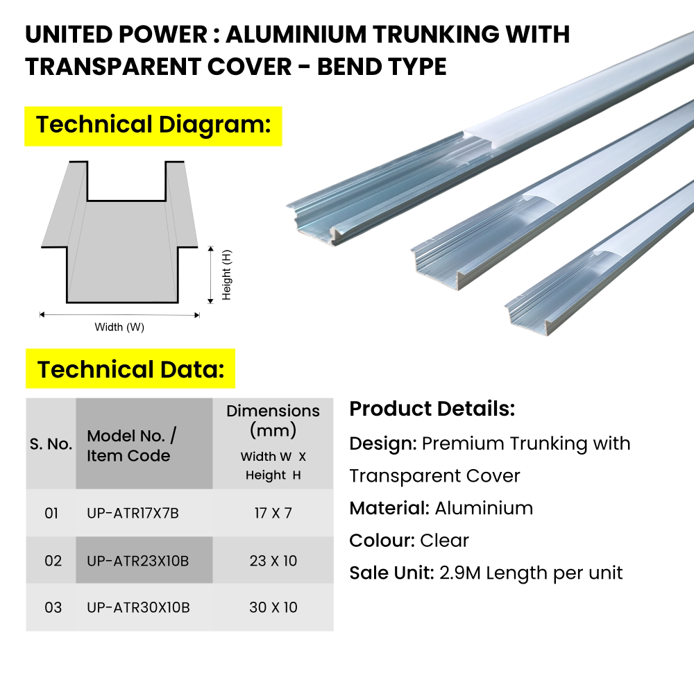 Web UP Aluminium Trunking With Transparent Cover UP ATR Series v01