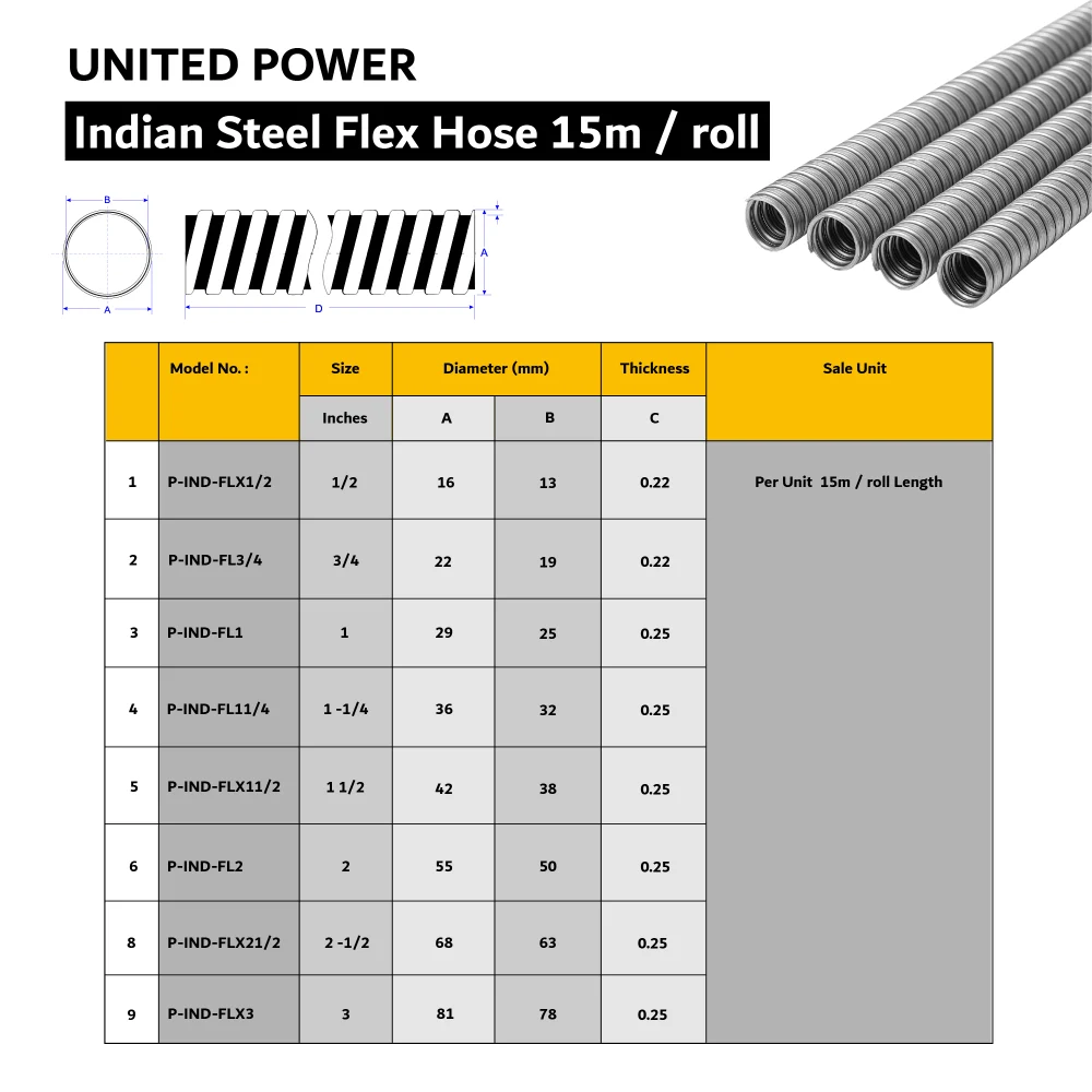 steel flexible hose size chart